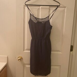 Ace Fashion Navy Sleeveless Crochet-Trim Mini Dress